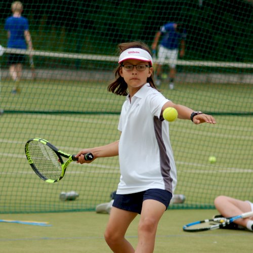 Girl hitting the ball